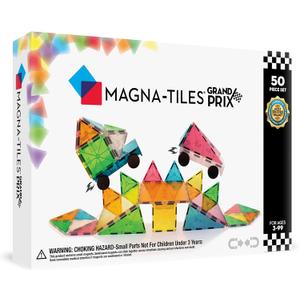 MAGNA-TILES Grand Prix 50-Piece Magnetic Construction Set, The ORIGINAL Magnetic Building Brand, Small, Large
