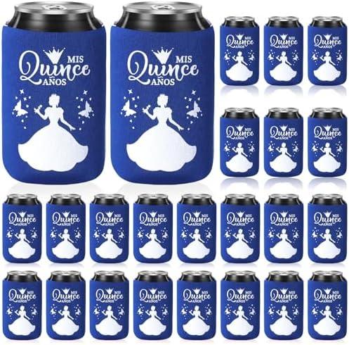 Singhoow 50 Pcs Quinceanera Party Favors for Guests 15th Birthday Beer Can Coolers Sleeves Quinceanera Party Can Sleeves Quinceanera decorations Can Coolers for Sweet 15 Birthday Party Favor (Blue)
