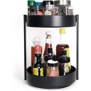 2-Tier 360 Lazy Susan Organizer, 10 inch Metal Steel Rotating Spice Rack, Turntable Organizer for Cabinet, Pantry, Bathroom, Countertop