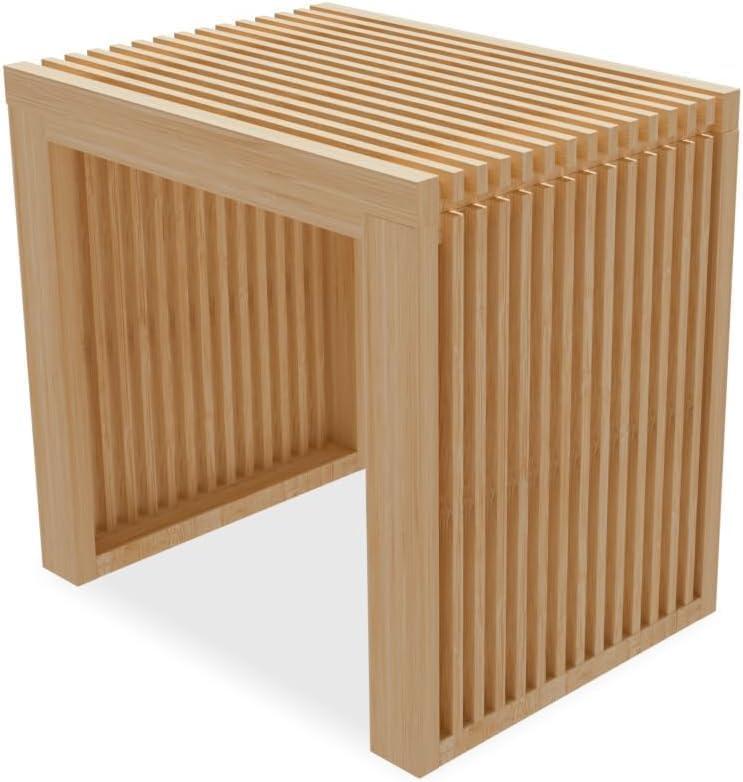 Small Bamboo Dining Bench, 17inch Farmhouse Decor Indoor Kitchen Table Bench, Entryway Shoe Rack Bench, Outdoor Bench, Solid Bamboo Benches for Living Room, Hallway, Bedroom, Bathroom (Nature)