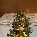 Fall Garland with Lights,Eucalyptus Garland with Berries Pumpkins PineconeFarmhouse Mantle Table Garlands for Thanksgiving Christmas Home Decor