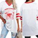 3 x Oversized Football Jersey Tshirt Women Game Day Graphic V-Neck Jersey Tees Football Team Fans Mesh Tshirt (M)