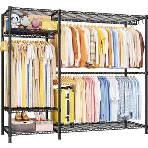 Ulif F7 Plus Garment Rack, Heavy Duty Clothes Rack, Clothing Racks for Hanging Clothes, 6-Tiers Freestanding Portable Closet Storage Rack 68'' W 14.6'' D 76.6'' H, Max Load 850 Lbs, Black