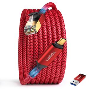 USB C to Ethernet Cable 6 FT - 2 in 1, USB A/C to RJ45 Cable, 1Gbps Braided Ethernet to USB C Cable, Type C to RJ45 Ethernet for Thunderbolt 4/5, MacBook Pro/Air, iPhone 16/17, XPS, Galaxy S24