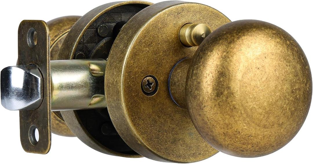 Antique Brass Bronze Door Knob Privacy Door Knobs Interior with Push-Button Vintage Door Knob with Lock for Bedroom and Bathroom, 1 Pack
