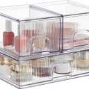 Clear Stackable Desk Storage Drawers, 3 Pack Acrylic Bathroom Makeup Organizers, Easily Assemble All Purpose Plastic Bins for Brightroom, Pantry Organization, Vanity, Undersink, Cabinet