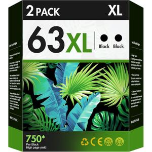63XL Black Ink Cartridge Replacement for HP Ink 63 for HP 63XL Works with HP OfficeJet 3830 4650 5255 5258 4655 4652 3833 Envy 4520 4512 DeskJet 1112 3630 Printer (2 Black)