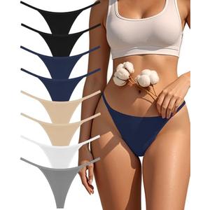 oshkang Cotton G-String Thongs for Women Underwear Breathable Stretch Low Rise Panties T-back Sexy Ladies 8 Pack (US, Alpha, Medium,Pack-5 Color)