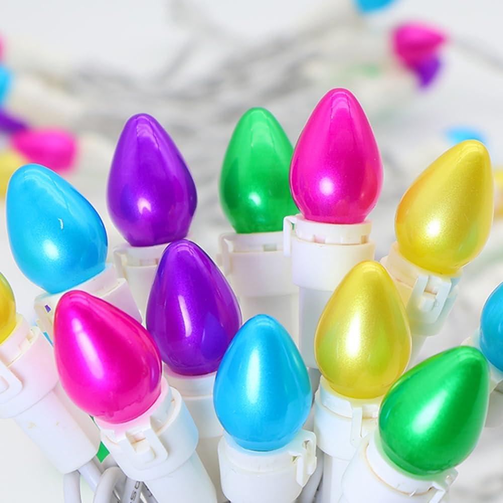Easter String Lights LED Multi Color Glass C3 Lights 120V ETL Certified Connectable Outdoor String Light White Wire for Party Patio Home Easter Dcor
