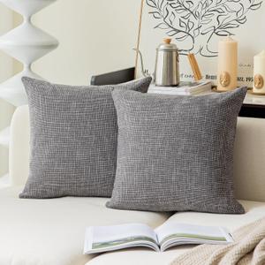 Kevin Textile Square Throw Pillow Cover, Linen Soft Cushion Covers, 24" x 24" Farmhouse Pillowcase, Home Decor Decorations for Sofa Couch, Set of 2, Dark Grey