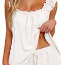 KFUBUO Womens Pajamas Set 2 Piece Ruffle Pj Soft Tank Top and Shorts Sleepwear Set Bridal Pajama for Women Set size L
