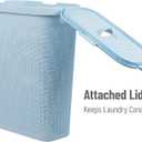 Mind Reader Slim Laundry Hamper with Lid, 40L Clothes Basket, Narrow Tapered Design with Ventilated Cutout Pattern, Plastic, Baby Blue