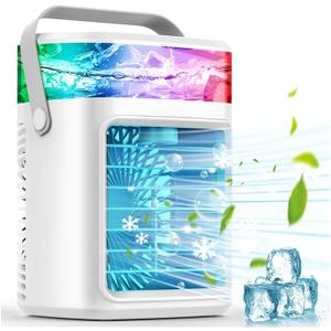 Portable Air Conditioner, 3 Speeds Personal Evaporative Air Cooler with 2/4H Timer, 450ml Rechargeable Mini Air Conditioner, Quiet Portable AC Unit Fan for Office Desk Home Bedroom Camping Car
