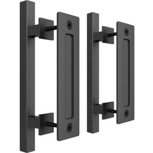 SMARTSTANDARD 2 Pack Barn Door Handles Set, 12" Large Rustic Two-Side Design, Pull and Flush Sliding Door Handle for Gates Garages Sheds Furniture, Black, Square