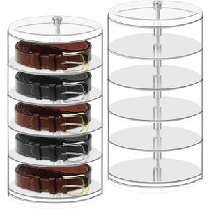 Dimeho 2 PCS Acrylic Belt Organizer 5-Layer Belt Display Stand Transparent Belts Storage Box Clear Jewelry Organizer Case for Closet Drawer Belts Ties Watches Rings Jewelry Bracelets Small Size