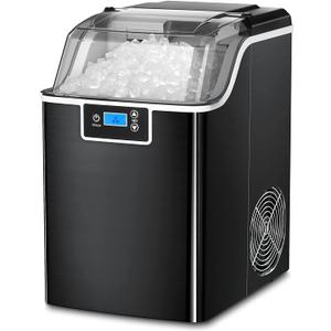 Kndko Nugget Ice Maker Countertop with Handle, Ready in 6 Mins, 35lbs Per Day, Pebble Ice Machine with Soft Chewable Ice, Self-Cleaning, One-Click Operation, for Home/Party/RV/Camping (Black)