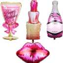 RS 4-Piece Balloon Set (Lips, Lipstick, Champagne Bottle, Goblet) for Women - Durable, Reusable Foil Balloons - Ideal for Birthday, Valentines, Wedding, Bridal Shower Themed Parties