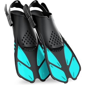 Greatever Snorkel Fins Adjustable Buckles Open Heel Swim Flippers Travel Size Short Swim Fins for Snorkeling Diving Swimming Adult Men Womens (Green)