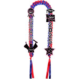 Class of 2025 Graduation Leis,Blue&Red Ribbon Lei with Dly Accessories,Graduation Gifts for Woman Man Graduate