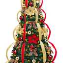 6 Ft Pre-Decorated Pop Up Full Christmas Tree Prelit 200 Warm White LED Lights 8 Modes Timer UL Plug in, 1 Minute Pull Up Collapsible Christmas Tree with 64 Ornaments for Indoor Outdoor Home Holiday