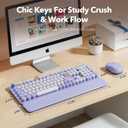 Wireless Keyboard and Mouse Combo, Cute Round Keycaps, Full-Size Retro Typewriter Keyboard with Detachable Wrist Rest, 2.4GHz Cordless Connection for Mac/Windows/PC/Laptop (Purple)