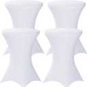 Fixwal 4 Pack White Cocktail Tablecloth, 32x43 Inch Spandex Cocktail Table Covers, Round High TOP Table Cover for Party, Bar, Pub, Wedding, Banquet