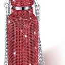 Diamond Water Bottle Bling Rhinestone Stainless Steel Thermal Bottle Refillable Insulated Glitter Water Jug with Chain for Women Girls Gifts(750 ml,Red) (25.4 Ounces)
