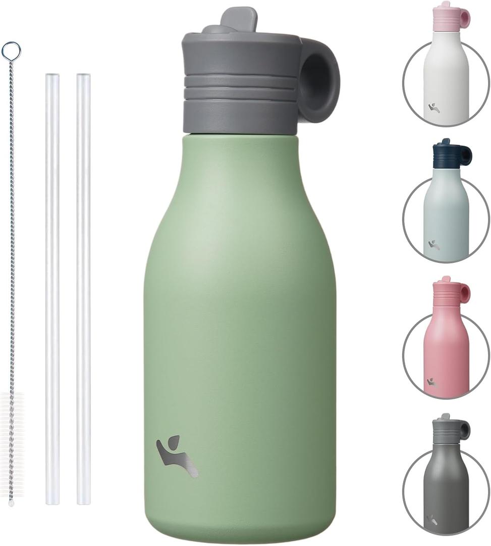 12Oz Stainless Steel Water Bottle with Straw, Insulated Metal Travel Water Bottle, Reusable and Leak Proof, BPA Free, Double Wall Design, Macaron Green