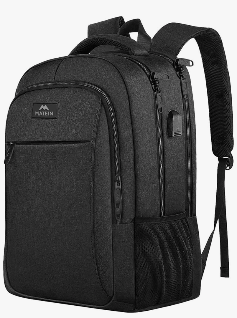 MATEIN Business Laptop Backpack, 15.6 Inch Travel Laptop Bag Rucksack with USB Charging Port, Water-Resistant Bag Daypack for Work College Computer Men Women Backpack, Black