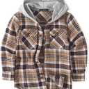 Spring&Gege Boys Flannel Hoodie Shirts Long Sleeve Plaid Button Down Shirt Jackets Casual Fall Winter Coat (11-12 Years, Brown)