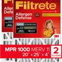Filtrete NADP03-2PK-2 08189005996 MPR 1000 20 x 25 x 4 (4-3/8 Actual Depth) Micro Allergen Defense Deep Pleat HVAC Air Filter, Uncompromised Airflow, 2-Pack, 20x25x4, No Color, 2 Count (19.9" x 24.6" x 4.3")