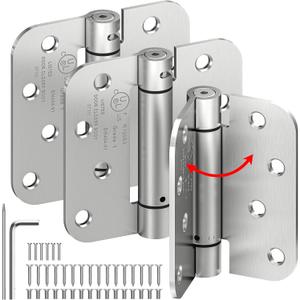 3-Pack Self Closing Door Hinges, 4 Inch Spring Loaded Door Hinges, Adjustable Tension for Exterior,Garage, Front Back Door,Left Right Hand Door, 5/8'' Radius Corners,UL Listed,Brushed Nickel