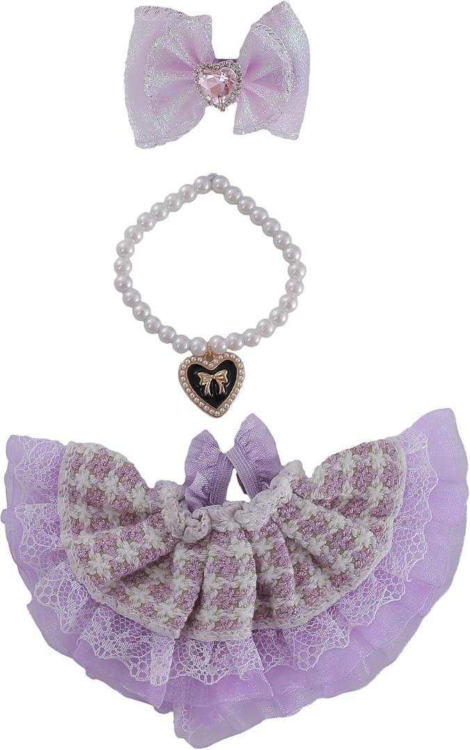 17cm Doll Clothes Set 3-Piece Doll Clothing Set with Purple Dress Necklace and Heart Decor Accessories for 17cm Plush Dolls, Clothes Only, No Doll Included