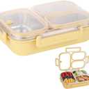 3-Compartment Stainless Steel Bento Box, Lunch Container with Leakproof Lid Individual Silicone Rings, Portable Divided Snack Container Metal Food Storage Box for Office Picnic Gym