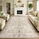 Lahome 8x10 Area Rug for Living Room, Dorval Washable Boho Deer Rug, Earthy Botanical Non Slip Low Pile Large Carpet for Bedroom Dining Room Office Nursery Farmhouse Home Decor Beige