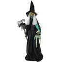 Haunted Hill Farm Lifesize Scary Talking Witch Prop with Cauldron and Broom with Touch Activated Lights and Sound, Battery-Operated Indoor or Covered Outdoor Halloween Decoration