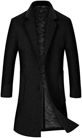 iCKER Mens Trench Coat Winter Wool Blend Jacket Overcoat Long Top Coat Warm Pea Coat, XL, Black
