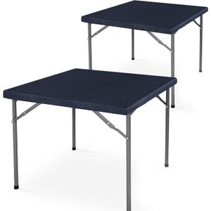 LUSHVIDA 2 Packs Vinyl Card Tablecloth with Flannel Backing 34x34 inch - Waterproof Plastic Picnic Table Cover for Square Folding Table Cloth with Elastic Corners, Navy Blue