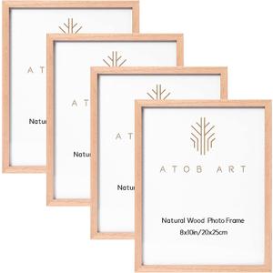 ATOBART 8x10 Oak Wood Picture Frames, 4 Pack Natural Wood Color Photo Frame with High Definition Glass for Wall Mount or Table Top Display
