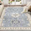 EIEIHOUSE Washable Area Rugs for Living Room -8x10 Neutral Vintage Distressed Floral Farmhouse Boho Large Soft Floor Rug Indoor Non Slip Carpet for Living Room Bedroom Dining Room Office - Blue