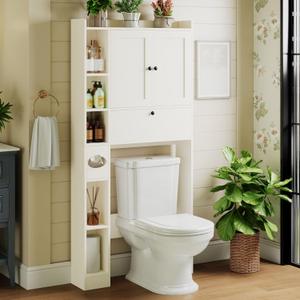 ALISH Over The Toilet Storage Cabinet, Storage Cabinet Over Toilet with Open Shelves, Bathroom Shelf Organizer and Storage with Anti-Slip Device Home Space-Saving Toilet Rack, White