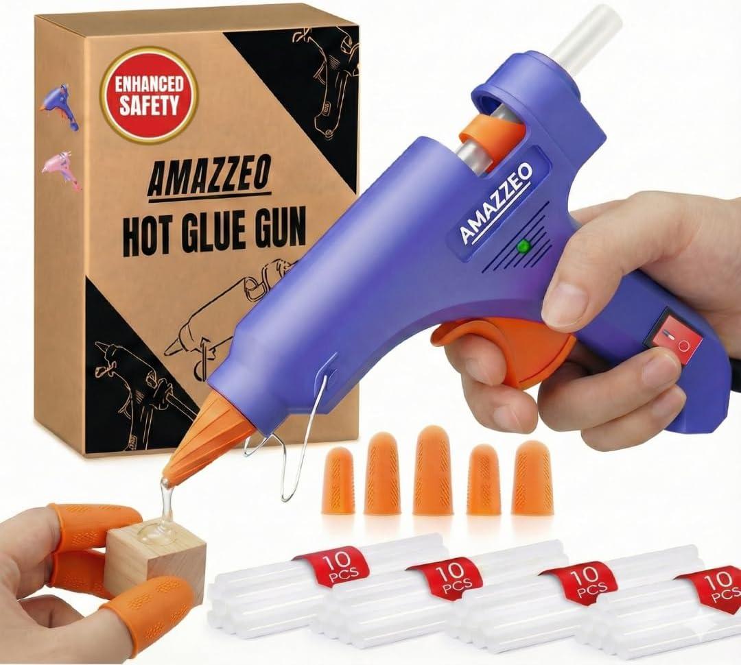 Hot Glue Gun and Sticks Set 40pcs with 5 Fingers Safety Caps - High Temp Fast Reheating Mini Glue Gun for School Projects & Quick Repairs Small Glue Gun for DIY Crafts with No Leakage