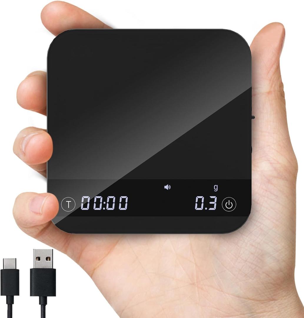 Mini Coffee Scale with Auto Timing, Rechargeable Espresso Scale with Timer, 2kg/0.1g High Precision Scale for Espresso and Pour-Over Coffee with Brewing Assist Modes (Matte Black)