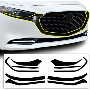 BOGAR TECH DESIGNS for Mazda 3 2019-2026 Front Chrome Delete Precut Vinyl Overlay Kit, Gloss Black Blackout Trim
