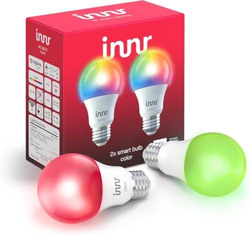 innr Smart Light Bulbs, A19 Zigbee, Works with Philips Hue* and Alexa (Bridge Required), White and Color, RGB, Dimmable Color Changing Light Bulb, E26 LED Bulb 60 Watt, 806lm, 2-Pack