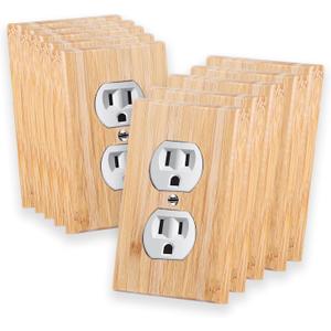 10 Pieces Wood Double hole Outlet Light Switch Plate 4.5" X 2.76" Raw Wood Wallplate Bamboo Light Switch Cover Quality Wallplate Wooden Electrical Decor (Double hole Outlet)