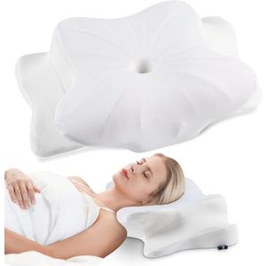 Cervical Neck Pillow for Neck Pain Relief  Memory Foam Cervical Pillow, Orthopedic Contour Neck Support Pillow, Cooling Side Sleeper Pillow for Back & Stomach Sleepers (Queen, White)