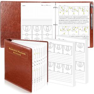 PU Leather 8.5 * 11 in Basketball Coach Notebook 63 Page Playbook Journal Basketball Coach Binder Red Brown Basketball Practice Planner Drills Accessories for Players Student Coach Enthusiasts