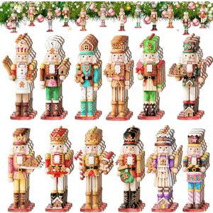 36 Pcs Christmas Nutcracker Ornaments for Tree Mini Wooden Xmas Soldier Hanging Nutcrackers Figures Tree Decoration with Ropes for Figures Party Holiday Crafts (Brown)