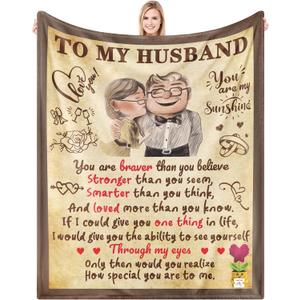 Anniversary Christmas Birhday Gifts for Husband from Wife Throw Blanket 52"x60",Flannel Blanket Valentines Day Wedding Gifts for Him,Romantic Love Present to My Man, for Husband (Ivory White-husband)